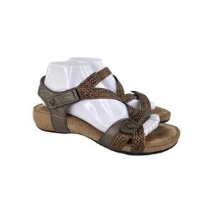 Taos Trulie Sandals Womens Woven Leather US 10.5 Bronze Ankle Strap Orthotic